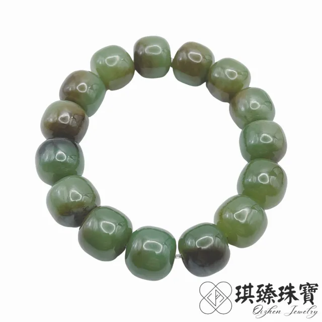 【琪臻珠寶】天然和田玉且末料老型珠手珠(14mm_老型珠手鍊_新疆且末青玉飄糖色_618狂歡節_限時搶購)