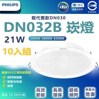 【Philips 飛利浦】10入組 DN032b 21W崁燈 嵌入孔20cm(白光/中性光/黃光)