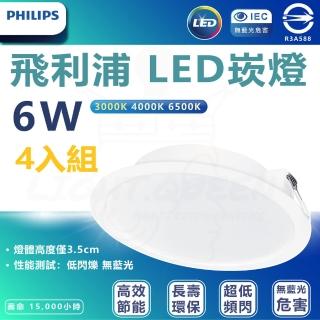 【Philips 飛利浦】4入組 DN028b 6W崁燈 嵌入孔9cm(白光/中性光/黃光)