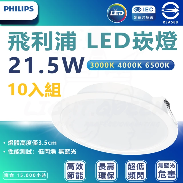 Philips 飛利浦 10入組 DN028b 21.5W崁燈 嵌入孔20cm(白光/中性光/黃光)