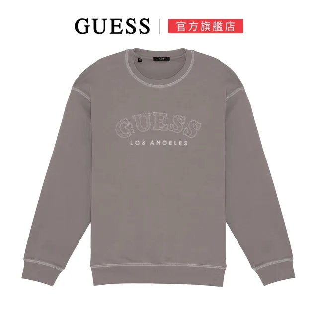 【GUESS】車縫線字母LOGO大學T(兩色任選)