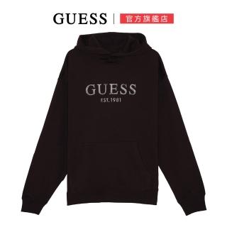 【GUESS】仿舊字母LOGO帽T(黑)