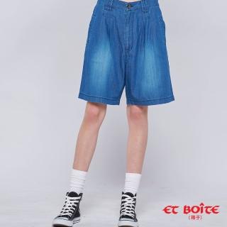 【BLUE WAY】女裝 牛仔輕量無彈打摺休閒丹寧四分褲 短褲-ET BOiTE箱子