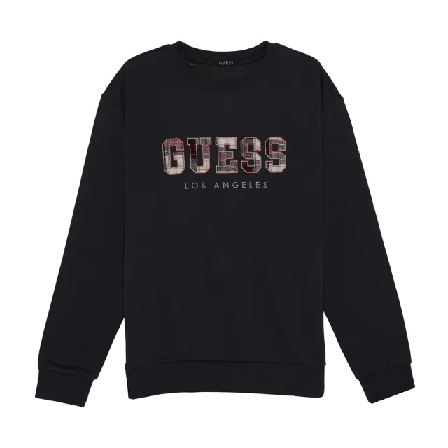 【GUESS】蘇格蘭格子斜紋LOGO刷毛大學T(兩色任選)