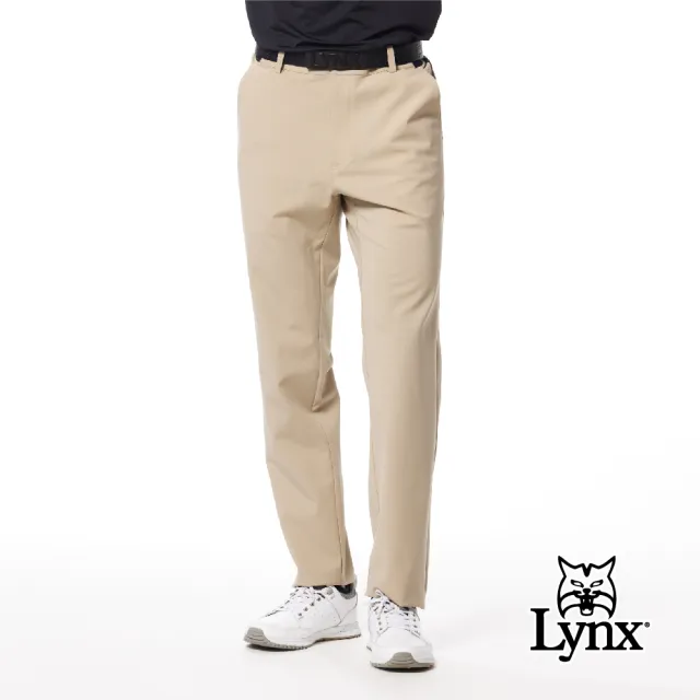 【Lynx Golf】男款日本進口面料吸排涼感機能彈性舒適配布剪接造型口袋貼膜設計平口休閒長褲(二色)