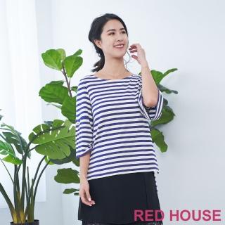 【RED HOUSE 蕾赫斯】舒適條紋七分袖上衣(共2色)