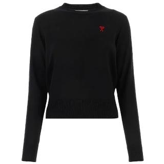 【AMI PARIS】春夏新款 女款 品牌刺繡LOGO羊毛針織衫-黑色(XXS號、XS號、S號、M號、L號、XL號)