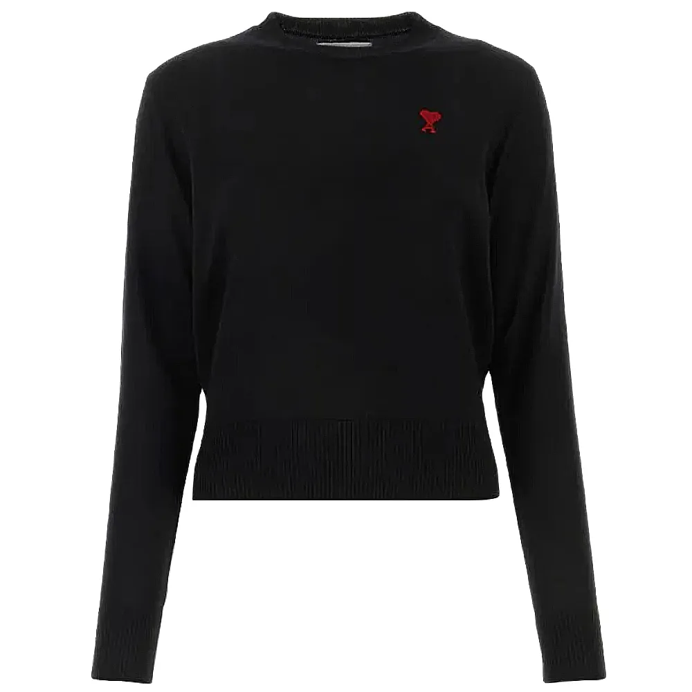 【AMI PARIS】春夏新款 女款 品牌刺繡LOGO羊毛針織衫-黑色(S號、M號、L號、XL號)