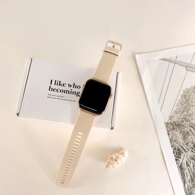 Watchband Apple Watch 全系列通用錶帶 蘋果手錶替用錶帶 同色扣頭及連接器 矽膠錶帶(古董白色)