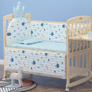 【Kori Deer 可莉鹿】清新風嬰兒床加厚純棉防撞床圍欄+枕頭+床墊組(可拆洗透氣防摔床墊床邊安全護欄)