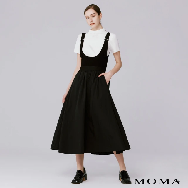 【MOMA】休閒異材剪接吊帶裙(黑色)