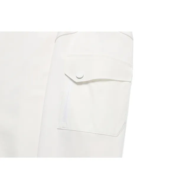 【國家地理服飾官方旗艦】男女同款平織拼色大學T-白色(微寬鬆版型/拉鍊口袋設計)