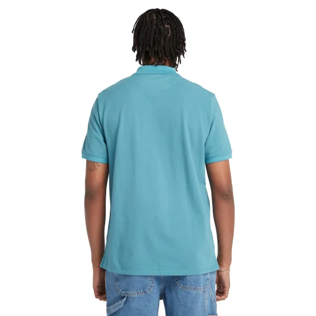 【Timberland】男款風暴藍短袖POLO衫(A62T5DV7)