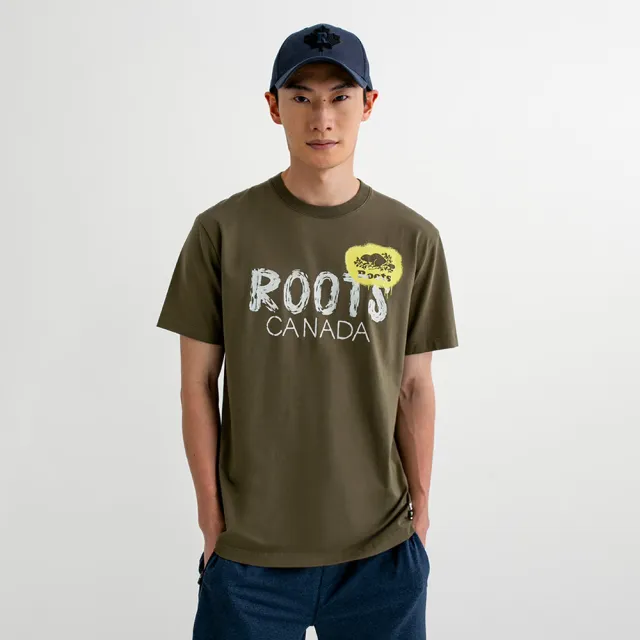 【Roots】Roots 男裝- SPRAY PAINTED BEAVER短袖T恤(綠色)