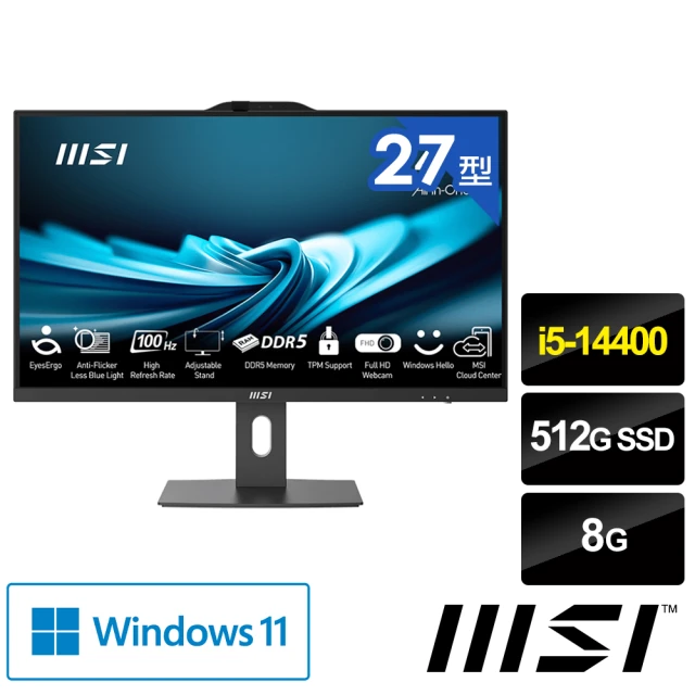 【MSI 微星】27型 i5 液晶電腦(PRO AP272P 14M-632TW/i5-14400/8G/512G SSD/Win11)