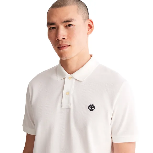 【Timberland】男款白色休閒短袖Polo衫(A62T5100)