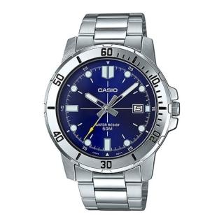 【CASIO 卡西歐】MTP-VD01D-2EV 休閒時尚 紳士 藍色錶面 不鏽鋼 腕錶 手錶(夜光指標 帶日期)