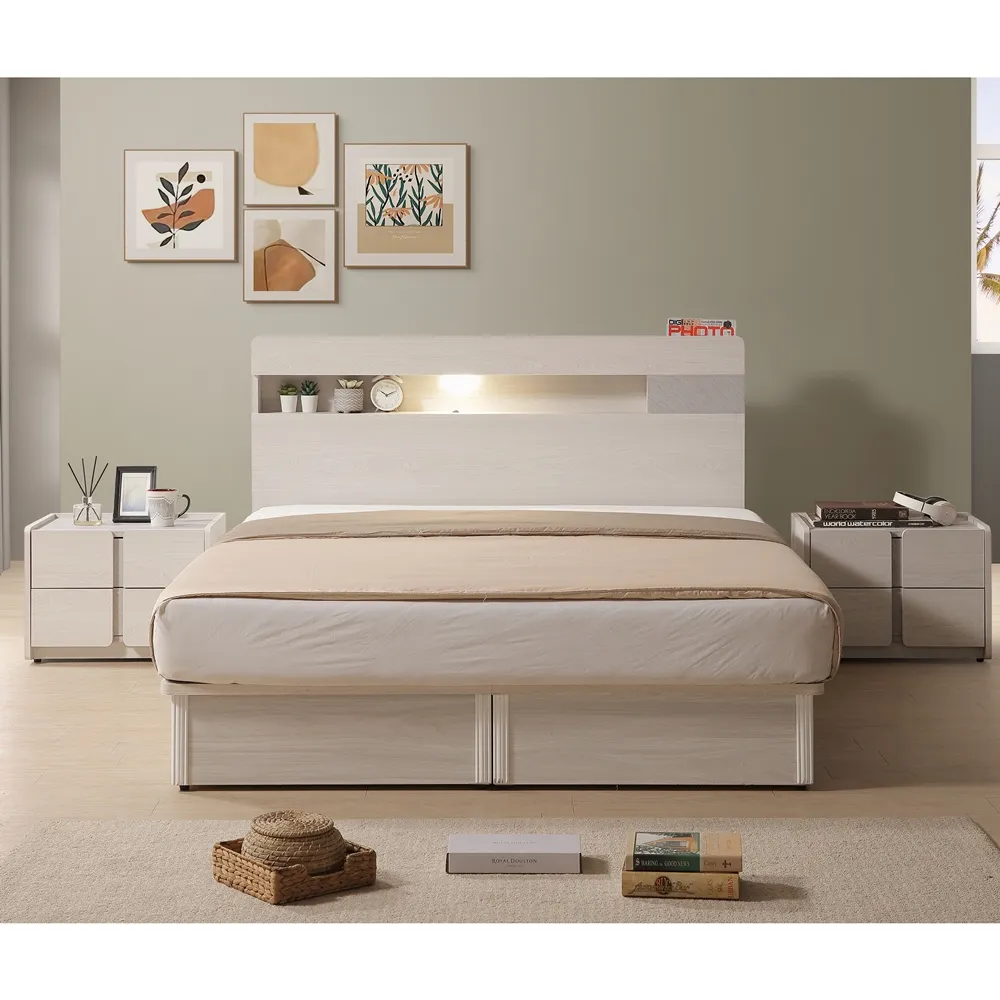 【直人木業】VENUS極簡風白榆木平面床頭搭配無框掀床組(雙人加大6尺)