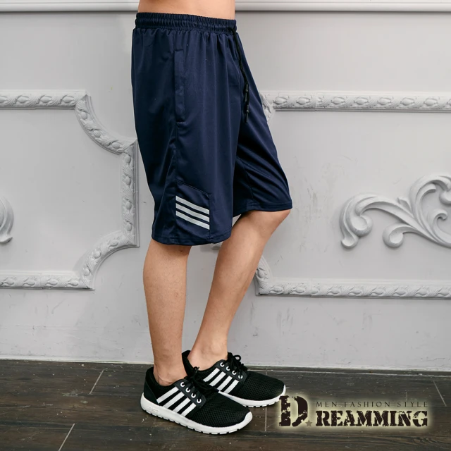 【Dreamming】簡約三線抽繩彈力休閒運動短褲(共二色)
