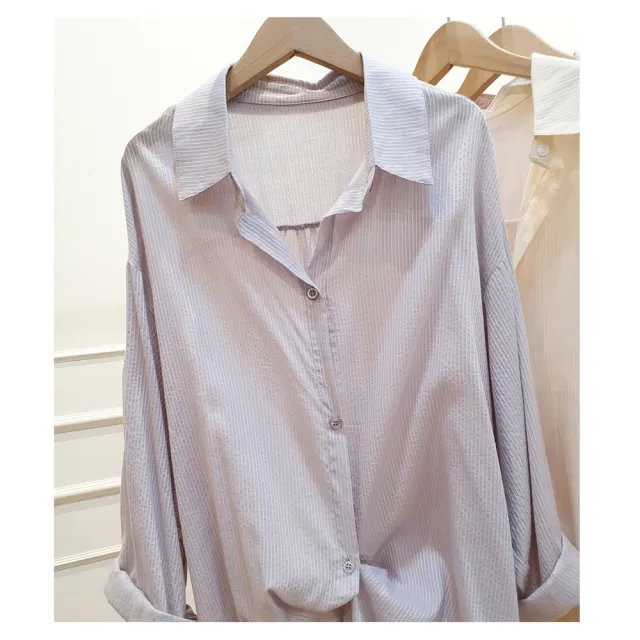 【R.NETS】雅芮絲 韓風立體條紋薄款長袖襯衫