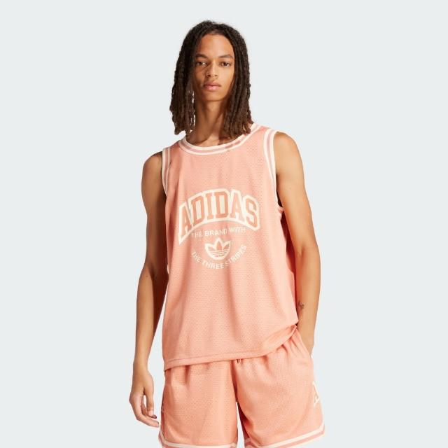 【adidas 愛迪達】背心 男款 運動背心 球衣 三葉草 亞規 VRCT TANK TOP 粉橘 IS2899