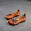 【Vecchio】真皮跟鞋 低跟跟鞋/全真皮頭層牛皮復古撞色釦帶造型低跟鞋(棕)