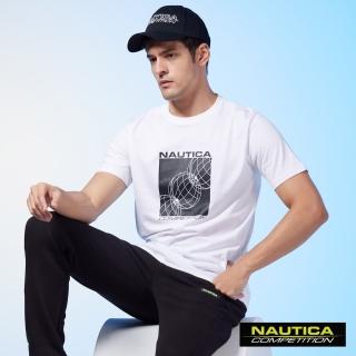 【NAUTICA】男裝 COMPETITION品牌LOGO地球圖騰短袖T恤(白色)