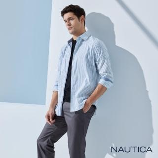 【NAUTICA】男裝 吸濕排汗條紋長袖襯衫(白色)