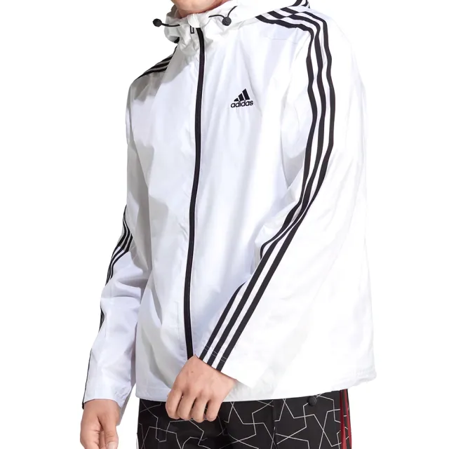 【adidas 愛迪達】ESSENTIALS  男款 白色 運動外套 風衣外套 亞規 外套 IB0382