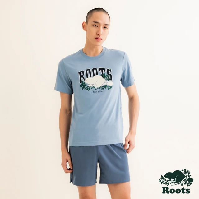 【Roots】Roots 男裝- PIXEL COOPER BEAVER修身短袖T恤(藍色)