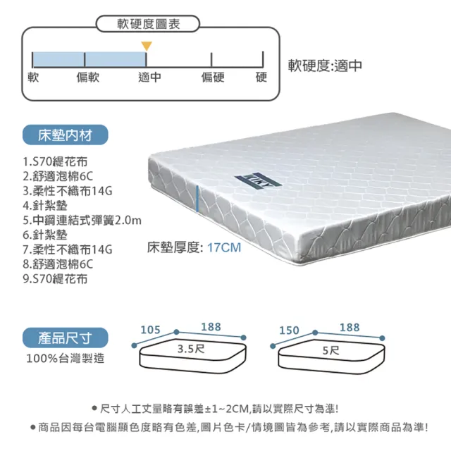 【KIKY】二代韓式高碳鋼舒眠彈簧床墊(單人3尺)