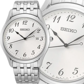 【SEIKO 精工】CS 時尚銀色數字時標白面石英腕錶39㎜-加三重好禮 SK004(SUR299P1/6N42-00K0S)