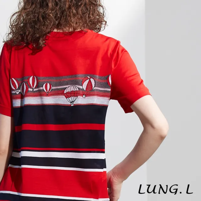 【LUNG.L 林佳樺】LP44A 紅色條紋熱氣球棉質短袖女裝上衣(春夏新品)
