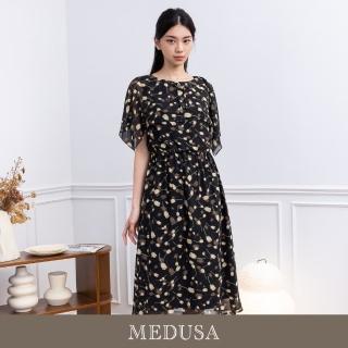 【MEDUSA 曼度莎】現貨-鬱金香黑色蓋肩雪紡洋裝（M-XL）｜連身裙 雪紡洋裝 無袖洋裝(301-71606)