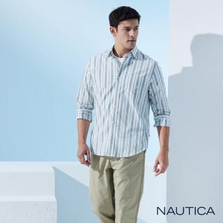 【NAUTICA】男裝 清新質感條紋長袖襯衫(白色)