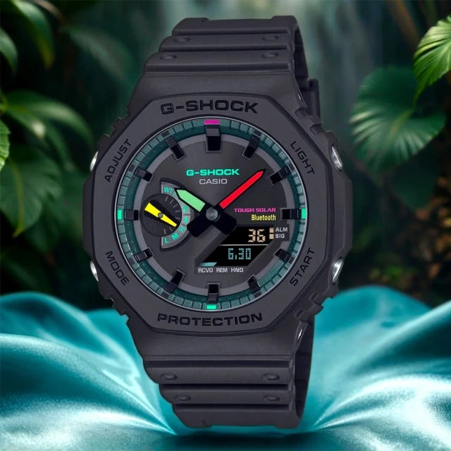 CASIO 卡西歐 G-SHOCK 八角 霓虹科幻藍芽太陽能雙顯手錶 開學(GA-B2100MF-1A)