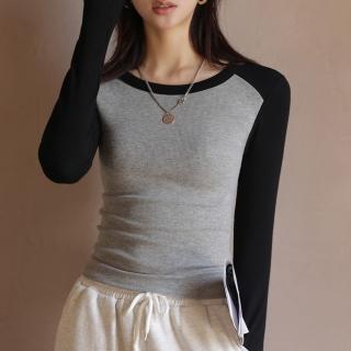 【巴黎精品】現貨+預購 長袖T恤打底衫(拼接撞色時尚針織女上衣3色a1eg15)