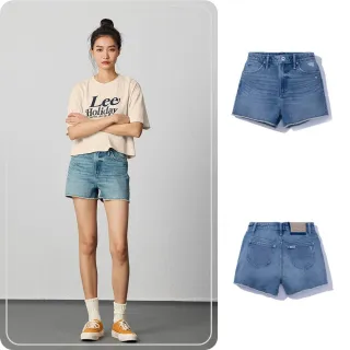 【Lee 官方旗艦】女裝 牛仔短褲 / 涼感 微刷破 褲管抽鬚 中藍洗水(LB422015799)