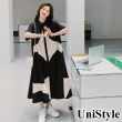 【UniStyle】設計感短袖洋裝 韓系撞色幾何拼接寬鬆連身裙 女 ZMC021-9106(撞色)