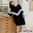 【UniStyle】短袖洋裝 韓系荷葉邊拼接寬鬆連身裙 女 ZM271-6087(黑)