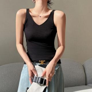 【巴黎精品】現貨+預購 無袖T恤打底衫(V領純色針織螺紋女上衣6色a1eg40)