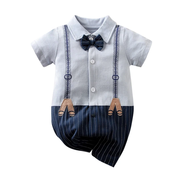 JoyNa 造型連身短袖包屁衣 童裝 嬰兒連身衣 格子紳士款