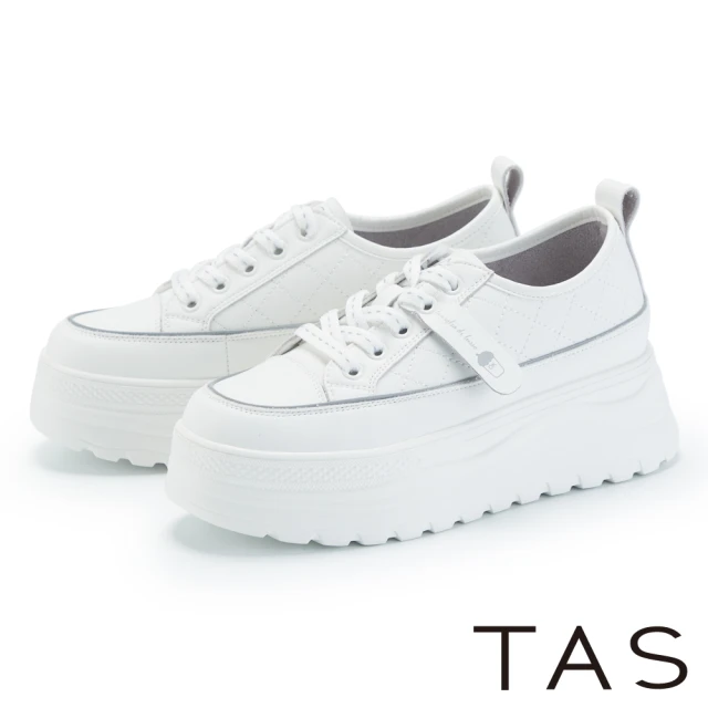 TAS 率性真皮綁帶厚底休閒鞋(白色)