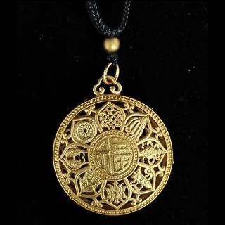 【先藝堂】古法沙金八寶羅盤鏤空蓮花吊墜