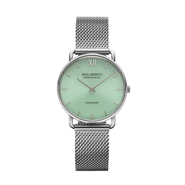 PAUL HEWITTPAUL HEWITT 德國原廠 Sailor 33mm 銀框 綠面 米蘭帶 光動能 女錶 手錶(PH-W-0514)
