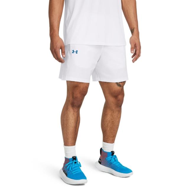 【UNDER ARMOUR】UA 男 Baseline Woven 7吋籃球短褲 運動短褲_1383391-100(白色)