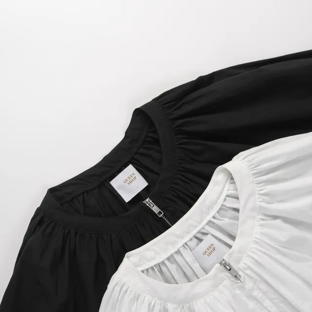 【Queenshop】女裝 長袖 領口抽皺澎袖造型素面外套 兩色售 現+預 02020571