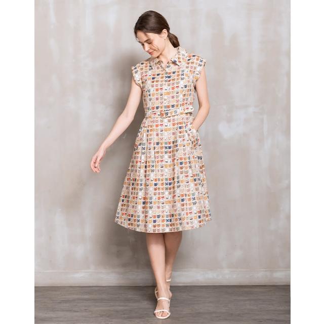 【perng yuh 芃諭名品】咖啡時光 印花 小包袖翻領 柔棉洋裝(2024 SS Collection｜3A春夏系列)