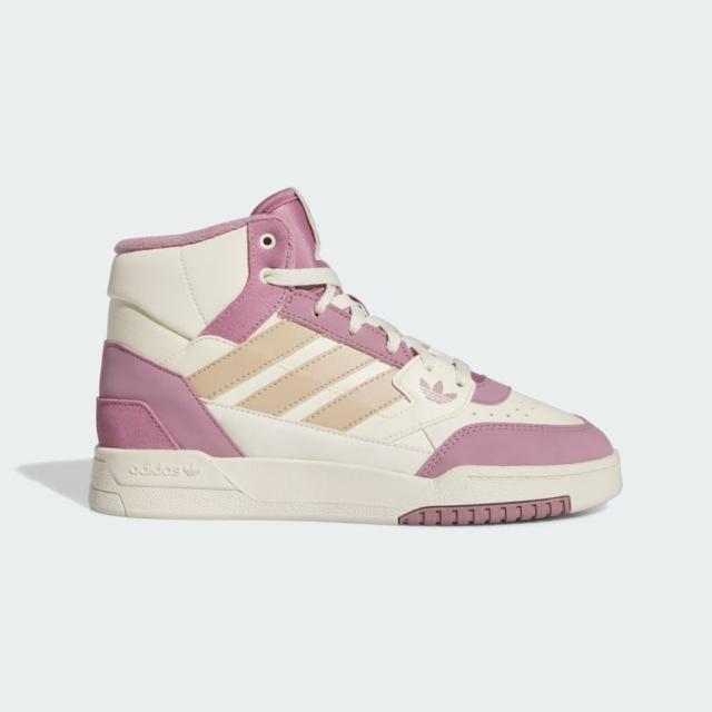 【adidas 愛迪達】Drop Step SE W 女 休閒鞋 運動 復古 三葉草 皮革 拼接 高筒 米白 粉紫(IF2697)