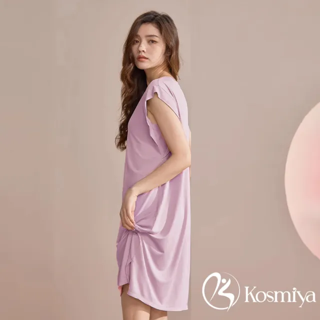 【Kosmiya】1件 帶罩杯 莫代爾半袖睡裙/女睡衣/睡衣/居家服/連身洋裝/洋裝(3色可選/均碼/加大碼)